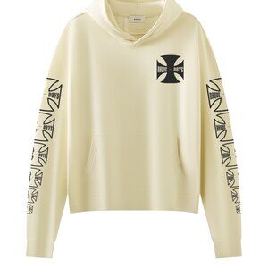 Rhude Beige Cotton Cross Graphic Print Hoodie
